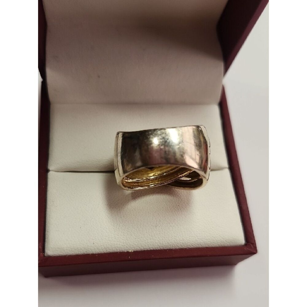 Sterling Silver Ring With Gold-Tone Overlay Crossover Band Ring 8.5 - Picture 3 of 5